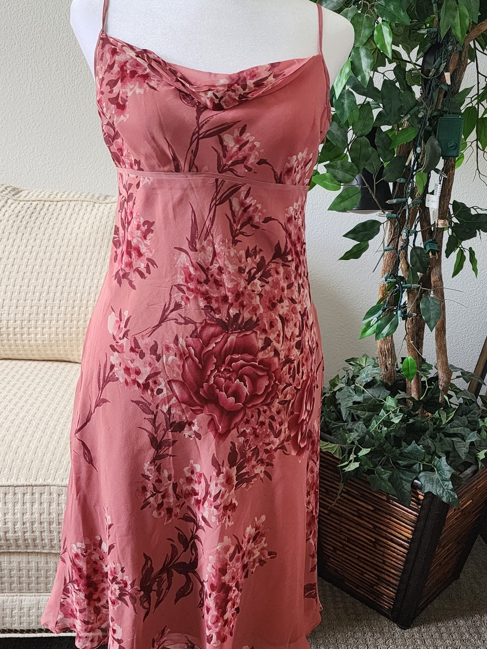 Ann Taylor Petite Silk Cowl-Neck Spaghetti Strap Midi Dress